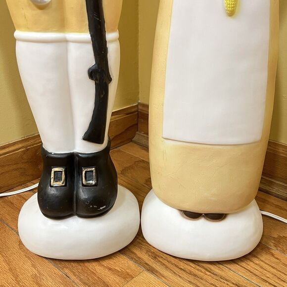 VTG Don Featherstone Blow Mold Pilgrim Couple Thanksgiving Light Up Man & Woman - Picture 9 of 16